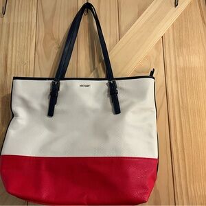 Nine West White and Red Tote Bag with Black Handles